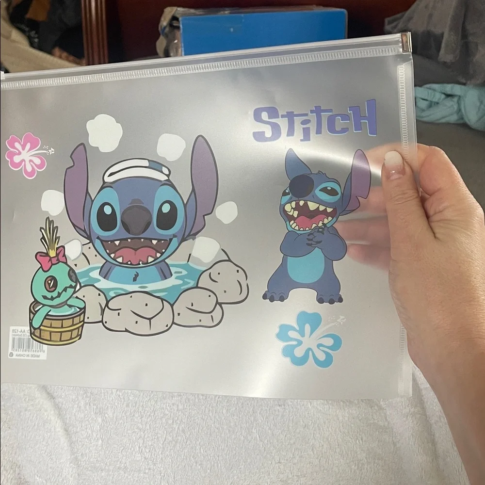 Stitch Themed large Transparent Pouches folders new set of 4 plastic vinyl